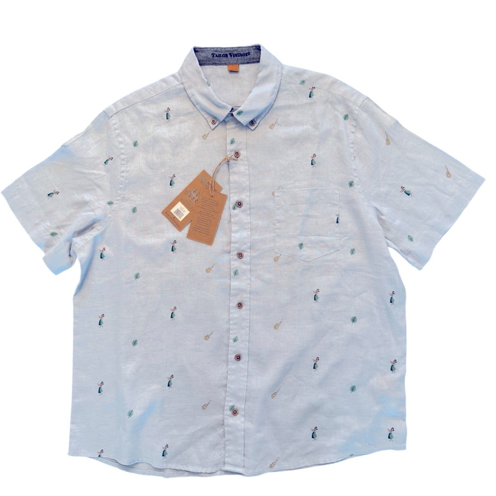 Tailor Vintage 100% Linen Button Down Tropical Shirt